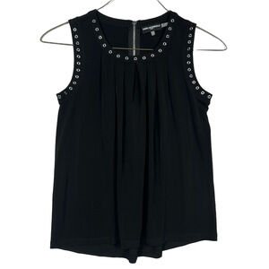 Karl Lagerfeld Black Sleeveless Blouse with Silver Eyelets Size Small